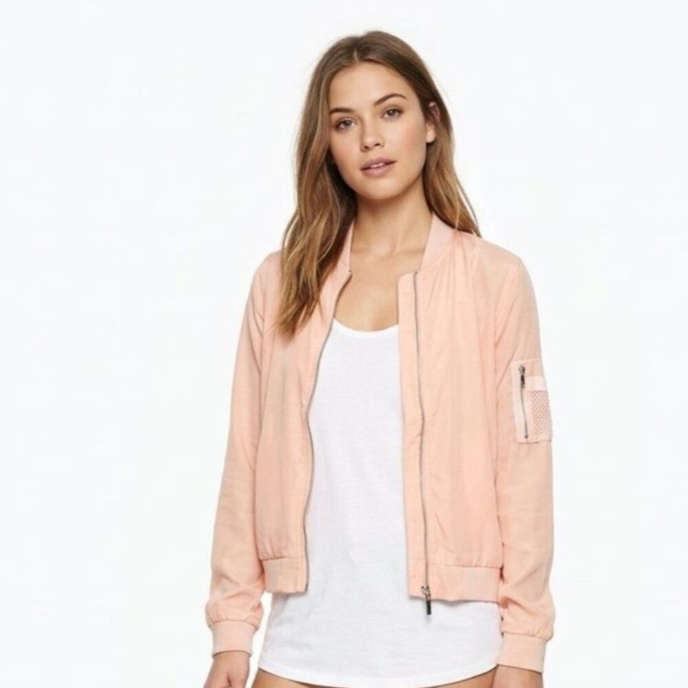 Hard Tail Peach Zip Front Long Sleeve Bomber Jacket S